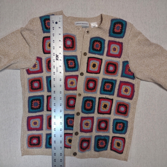 Vintage Alfred Dunner Petite Crochetd Cardigan| Granny Squares| Beige - Picture 7 of 9